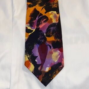Vibrant Abstract Silk Tie in Black, Orange, and Purple from The Mirage Las Vegas